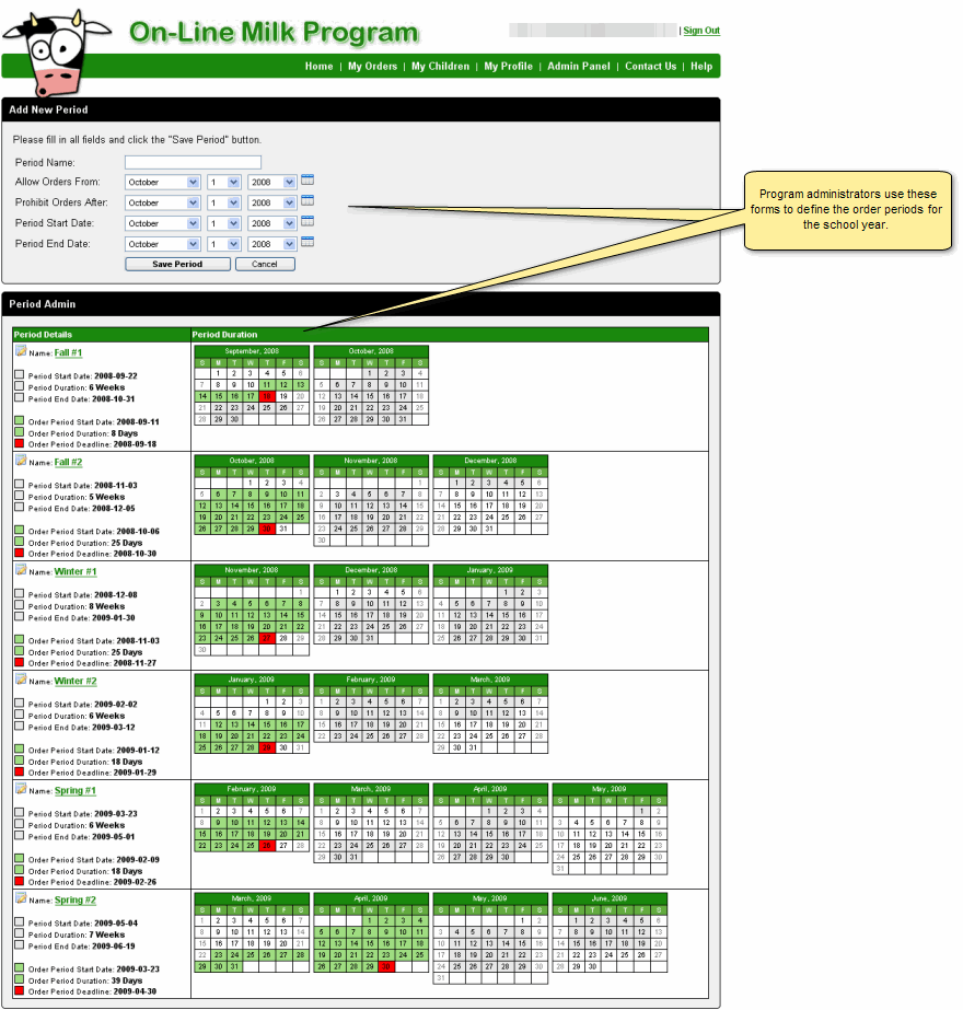 Customize Order Periods Screen Shot